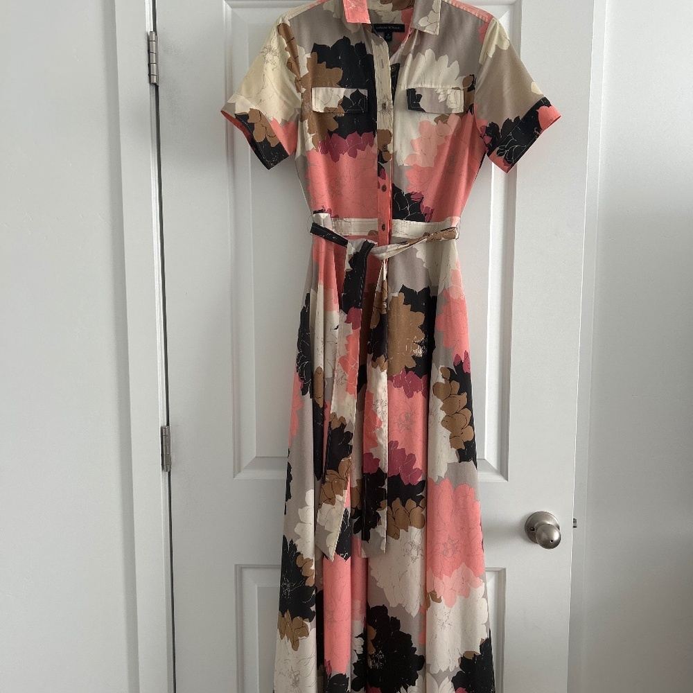 Banana Republic Coral, Beige, Black, Brown Floral Maxi Dress